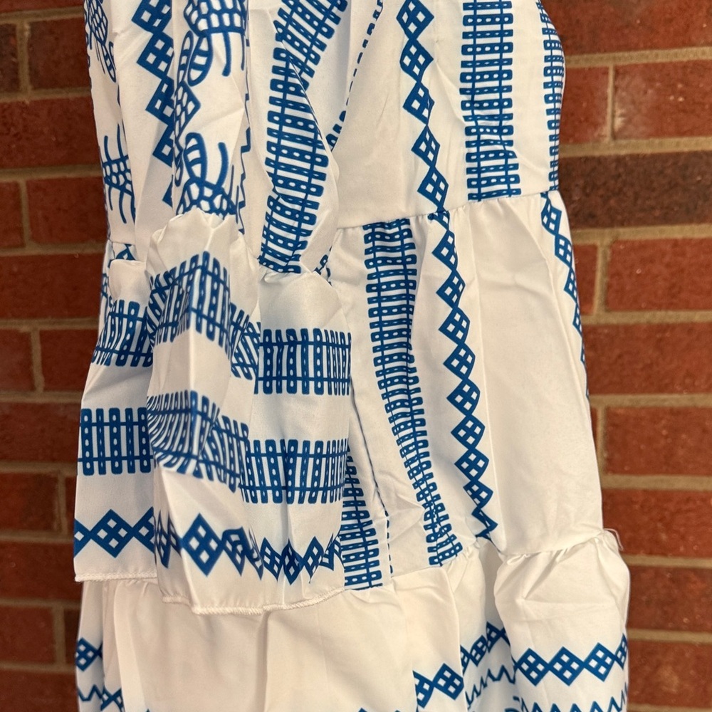 Blue and White Tribal Like Patterned Lightweight Sundress - Picture 6 of 12